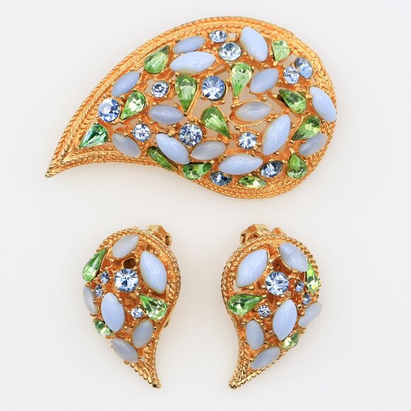 Arthur Pepper Jewelry - Vintage Arthur Pepper ART UV Glow Paisley Brooch and Clip-On Earrings Set 1960s